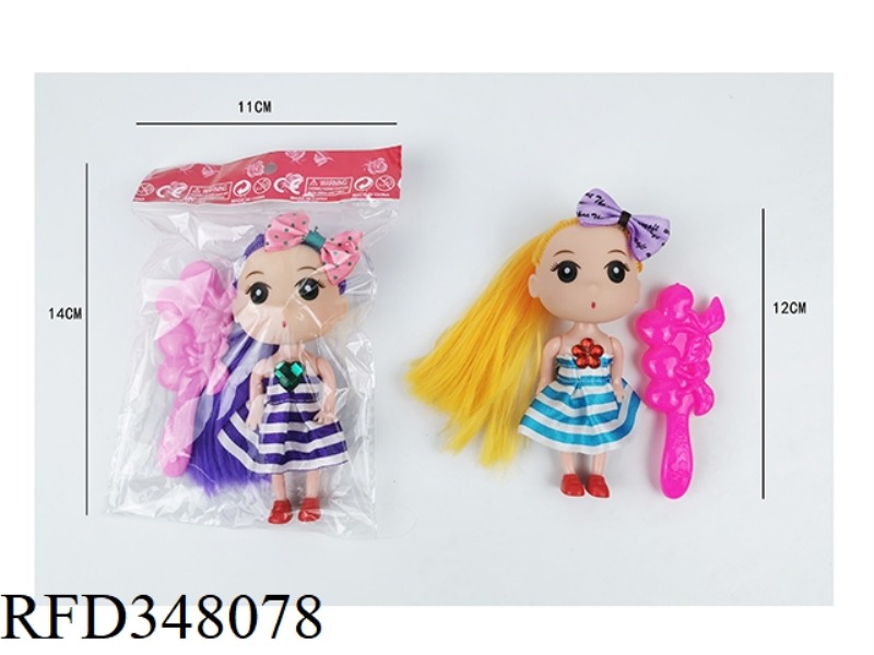 THREE-INCH SOLID BODY LONG-HAIRED BIG CONFUSED DOLL WITH CHEST ORNAMENTS, BOWS AND COMBS
