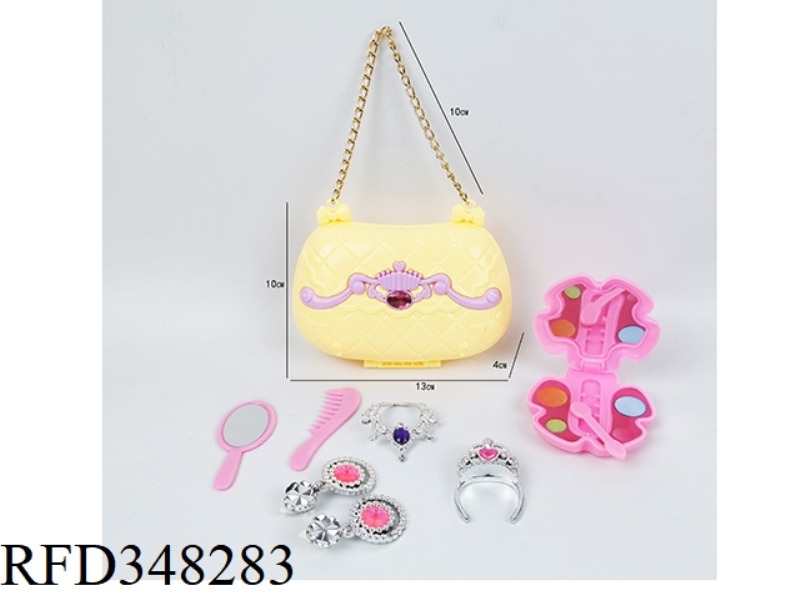 EXQUISITE HANDBAG PLUS MAKEUP BOX, COMB, MIRROR, NECKLACE, EARRING, CROWN