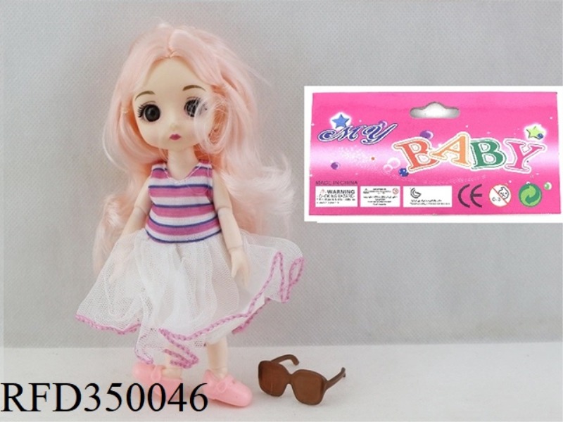 6 INCH SOLID BODY WITH 13 JOINTS 3D REAL EYEBALL DELICATE LITTLE LOLI WITH GLASSES