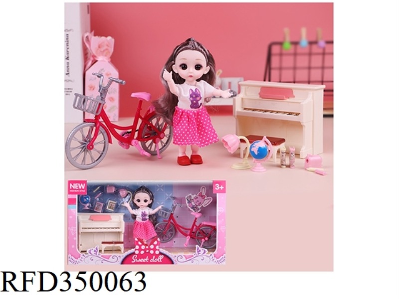 6 INCH SOLID BODY WITH 13 JOINTS 3D REAL EYEBALLS EXQUISITE LITTLE LOLI WITH BICYCLE + PIANO + GLOBE