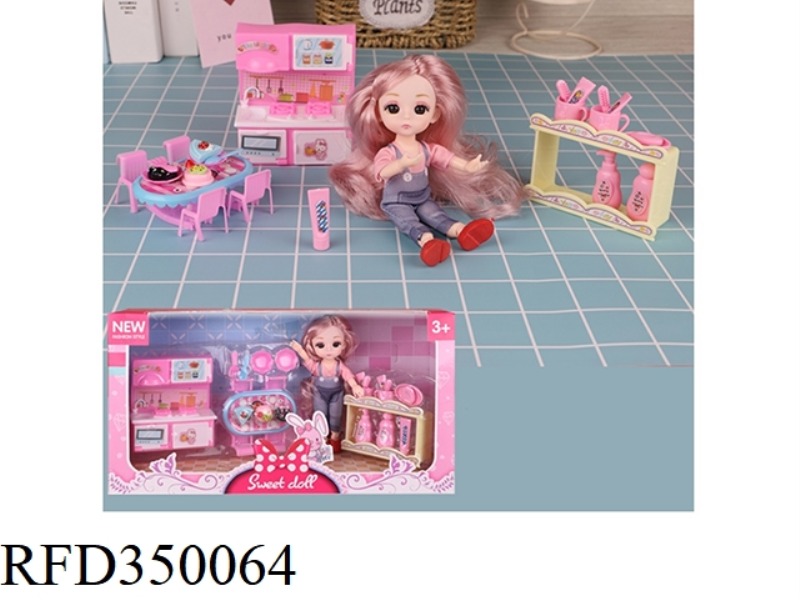 6 INCH SOLID BODY WITH 13 JOINTS 3D REAL EYEBALLS EXQUISITE LITTLE LOLI WITH KITCHEN TABLE SET + WAS