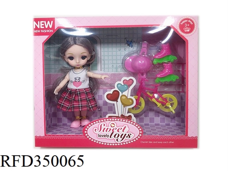 6 INCH SOLID BODY WITH 13 JOINTS 3D REAL EYEBALLS EXQUISITE LITTLE LOLI WITH BICYCLE SKATE SET