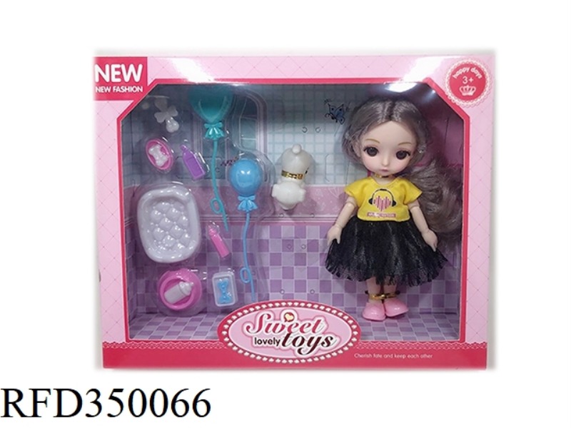 6 INCH SOLID BODY WITH 13 JOINTS 3D REAL EYES, DELICATE LITTLE LOLI WITH PET DOG + BALLOON KENNEL SE