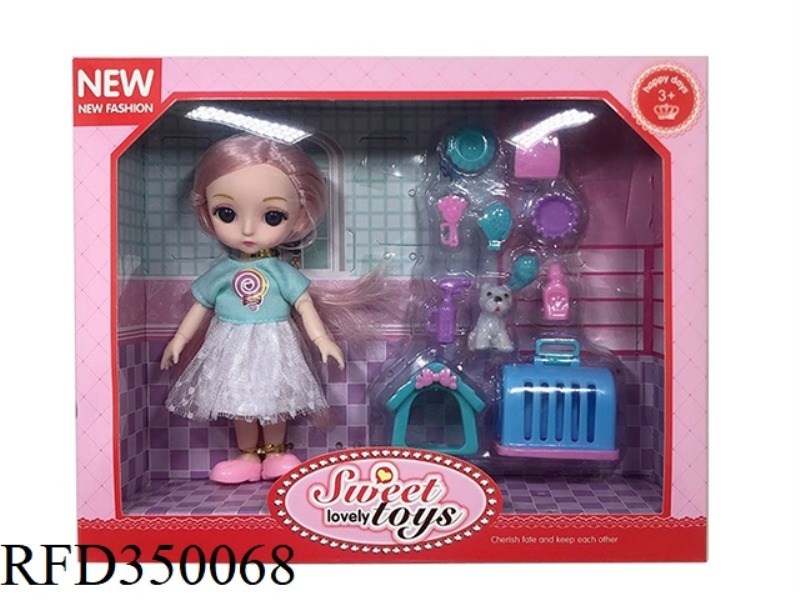 6 INCH SOLID BODY WITH 13 JOINTS 3D REAL EYES, DELICATE LITTLE LOLI WITH PET DOG + BREEDING TOOLS