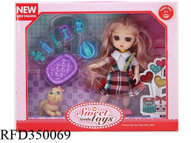 6 INCH SOLID BODY WITH 13 JOINTS 3D REAL EYES, DELICATE LITTLE LOLI WITH PET DOG + BREEDING TOOLS