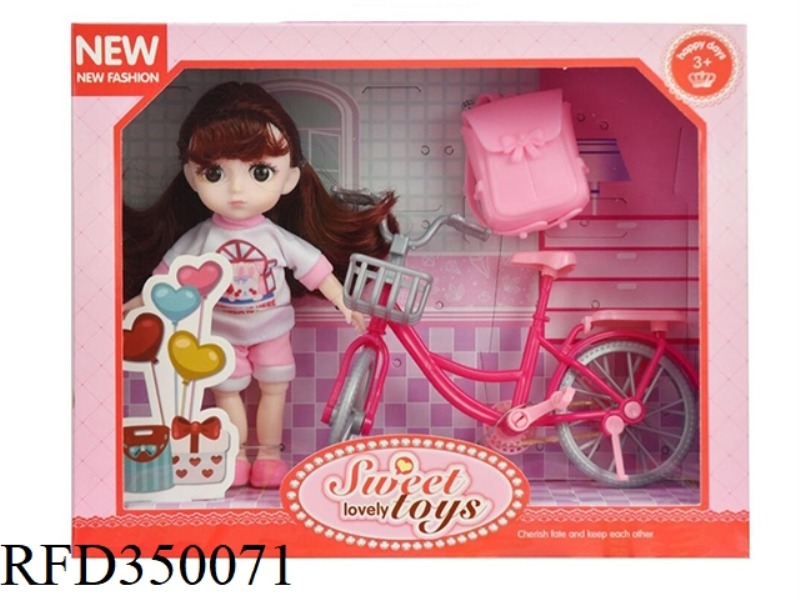 6 INCH SOLID BODY WITH 13 JOINTS 3D REAL EYES, DELICATE LITTLE LOLI WITH BICYCLE + SCHOOL BAG