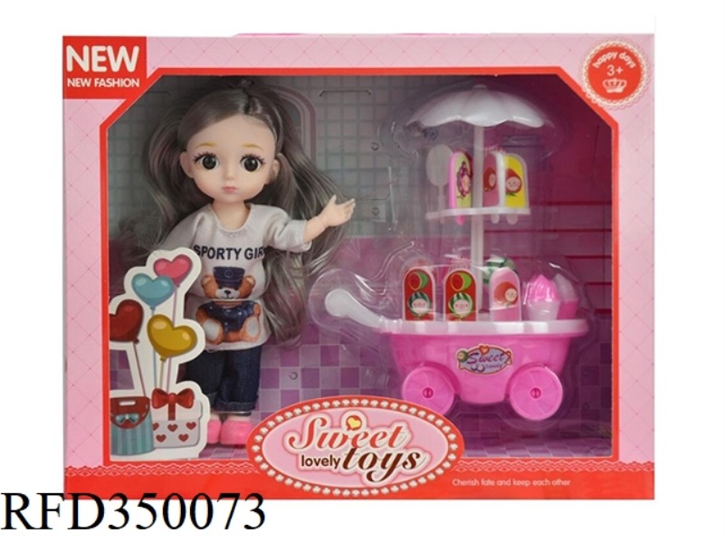 6 INCH SOLID BODY WITH 13 JOINTS 3D REAL EYES, DELICATE LITTLE LOLI WITH ICE CREAM CART