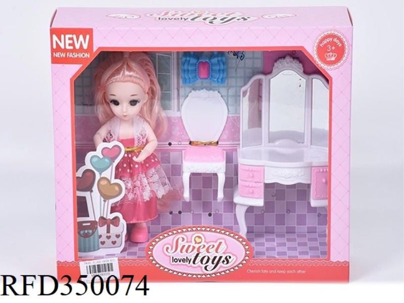 6 INCH SOLID BODY WITH 13 JOINTS 3D REAL EYES, DELICATE LITTLE LOLI WITH DRESSING TABLE + CHAIR + HA