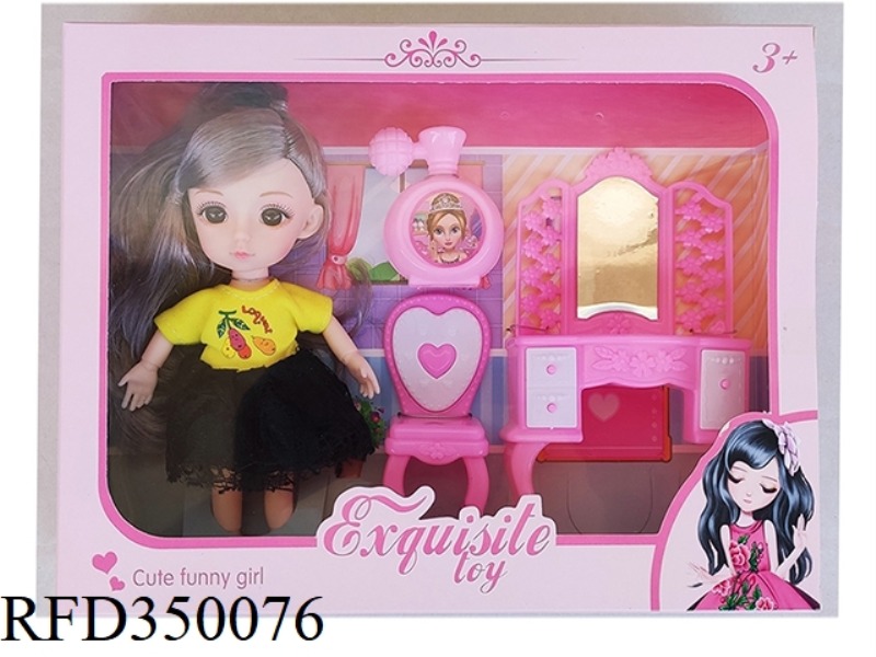 6 INCH SOLID BODY WITH 13 JOINTS 3D REAL EYES, DELICATE LITTLE LOLI WITH DRESSING TABLE + CHAIR + PE