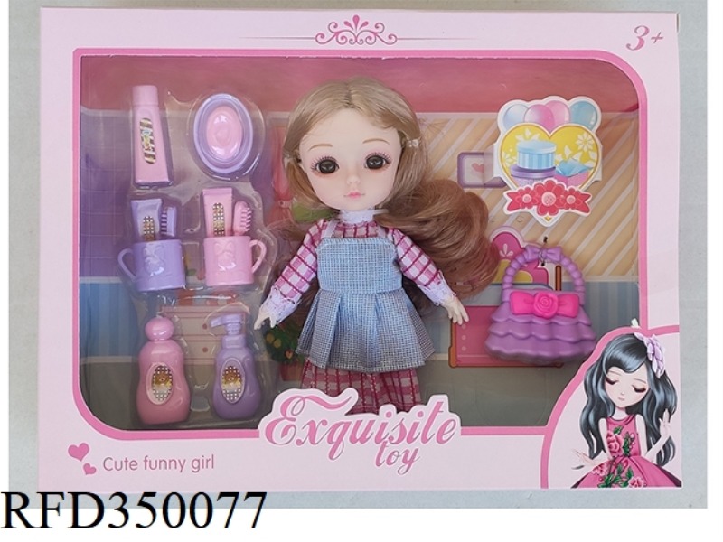 6 INCH SOLID BODY WITH 13 JOINTS 3D REAL EYES, DELICATE LITTLE LOLI WITH TOILETRY SET + HANDBAG