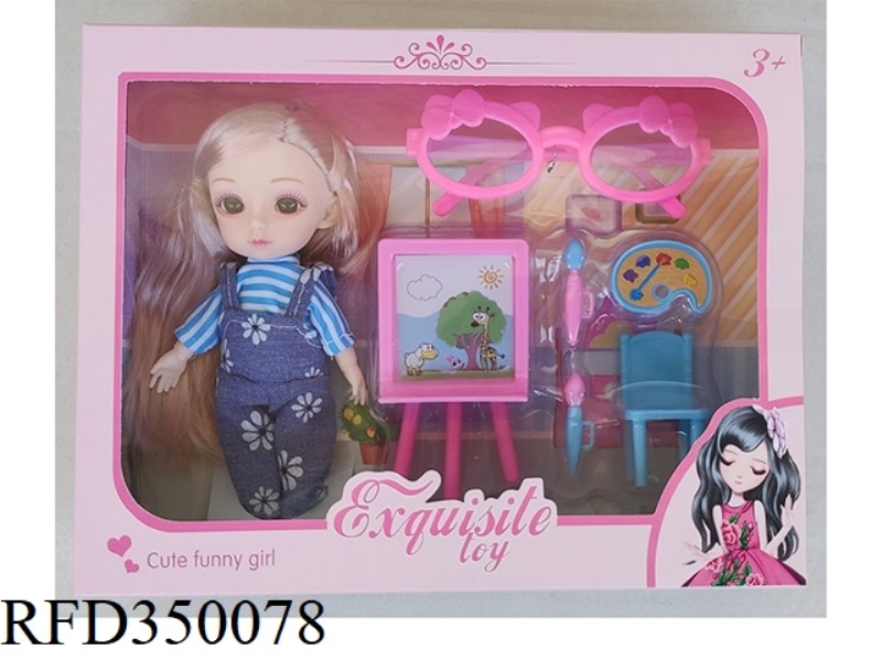6 INCH SOLID BODY WITH 13 JOINTS 3D REAL EYES, DELICATE LITTLE LOLI WITH GLASSES + PAINTING SET