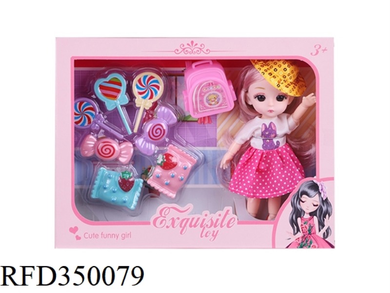 6 INCH SOLID BODY WITH 13 JOINTS 3D REAL EYES, DELICATE LITTLE LOLI WITH CANDY SET + SCHOOL BAG + HA