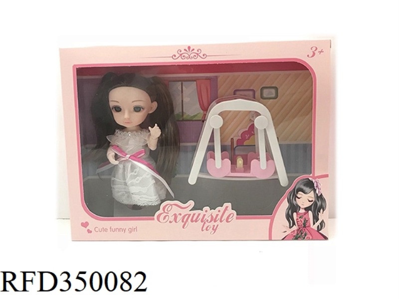 6 INCH SOLID BODY WITH 13 JOINTS 3D REAL EYES, DELICATE LITTLE LOLI WITH SWING BED