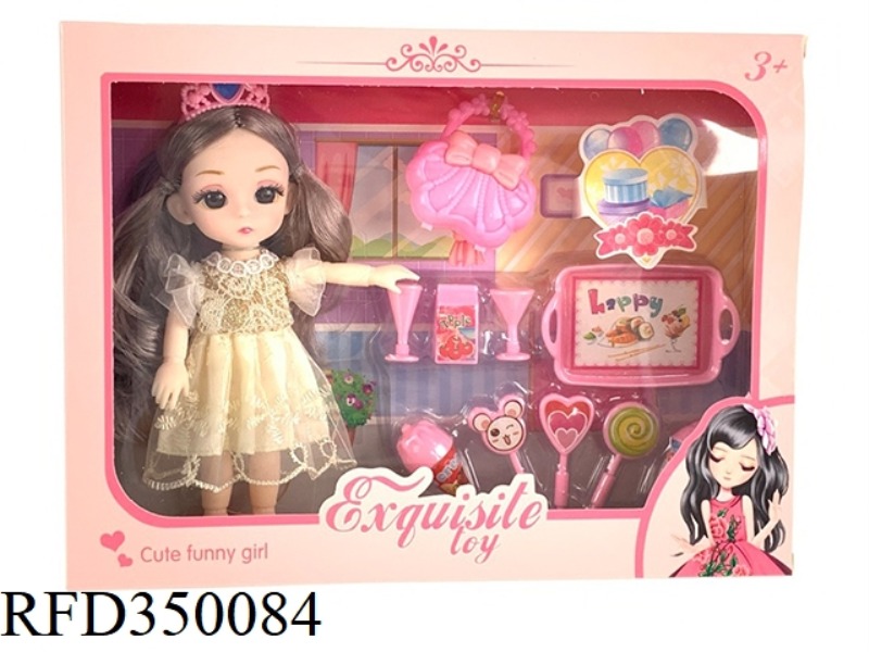 6 INCH SOLID BODY WITH 13 JOINTS 3D REAL EYES, EXQUISITE LITTLE LOLI WITH PARTY SET + HANDBAG
