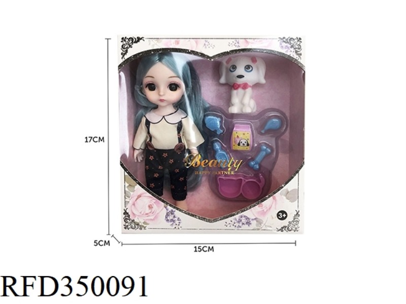 6 INCH SOLID BODY WITH 13 JOINTS 3D REAL EYES, DELICATE LITTLE LOLI WITH PET DOG + BLISTER ACCESSORI