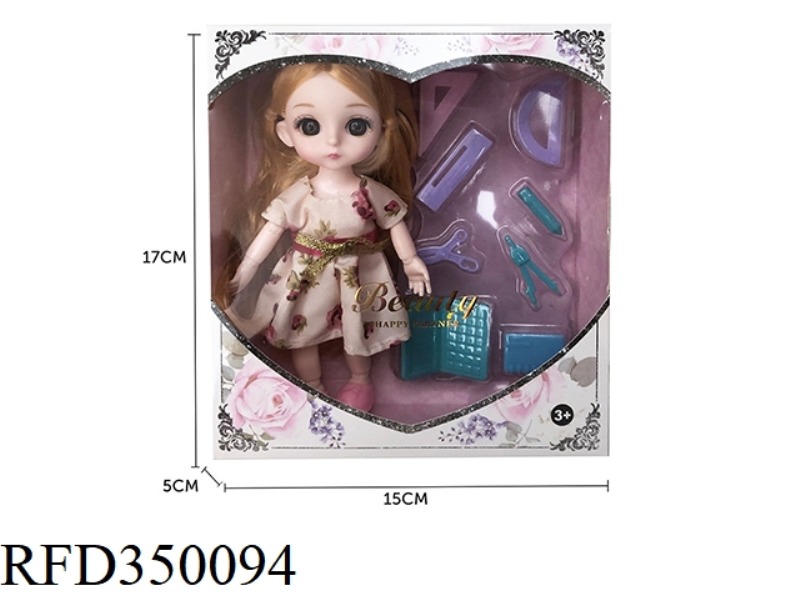 6 INCH SOLID BODY WITH 13 JOINTS 3D REAL EYES, EXQUISITE LITTLE LOLI WITH SCHOOL SUPPLIES, BLISTER A