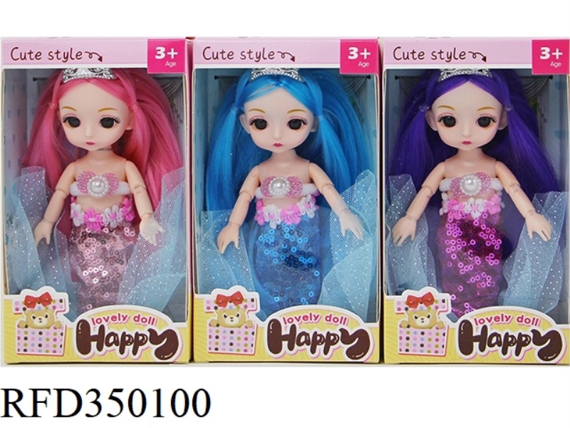 6 INCH SOLID BODY WITH 13 JOINTS 3D REAL EYES MERMAID DELICATE LITTLE LOLI WITH CROWN 3 COLORS MIXED