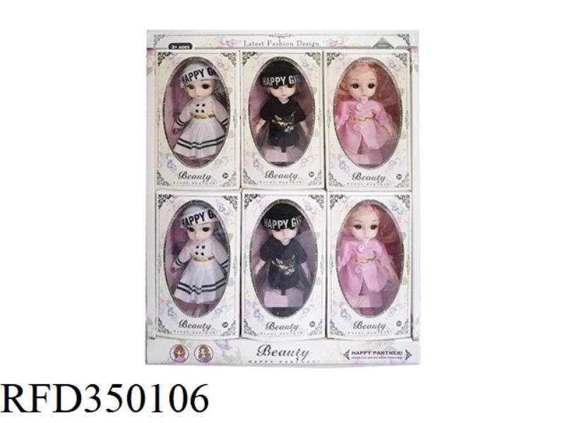 6 INCH SOLID BODY WITH 13 JOINTS 3D REAL EYEBALLS DELICATE LITTLE LOLI 3 COLORS MIXED 6PCS