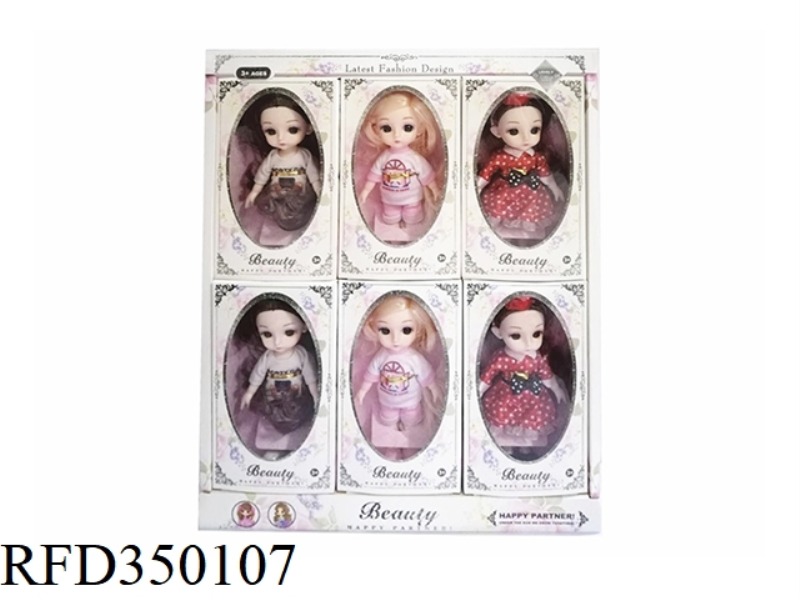 6 INCH SOLID BODY WITH 13 JOINTS 3D REAL EYEBALLS DELICATE LITTLE LOLI 3 COLORS MIXED 6PCS