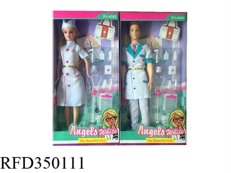 11.5 INCH PHYSICAL LIVING HAND MALE DOCTOR + FEMALE NURSE BARBIE WITH MEDICAL KIT BLISTER