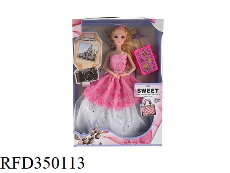 11.5 INCH SOLID BODY 12 JOINT 3D EYEBALL HIGH-END WEDDING DRESS BARBIE WITH SUITCASE