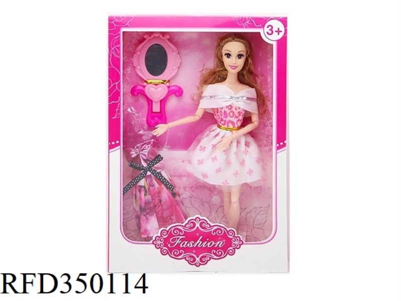 11.5 INCH SOLID BODY 12 JOINT FASHION BARBIE WITH MAKEUP MIRROR + SHORT SKIRT