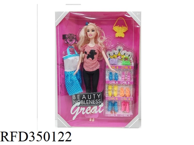 11.5-INCH SOLID LIVING HAND CASUAL FASHION BARBIE WITH SHOE CABINET BLISTER + HANDBAG + HANGING SKIR