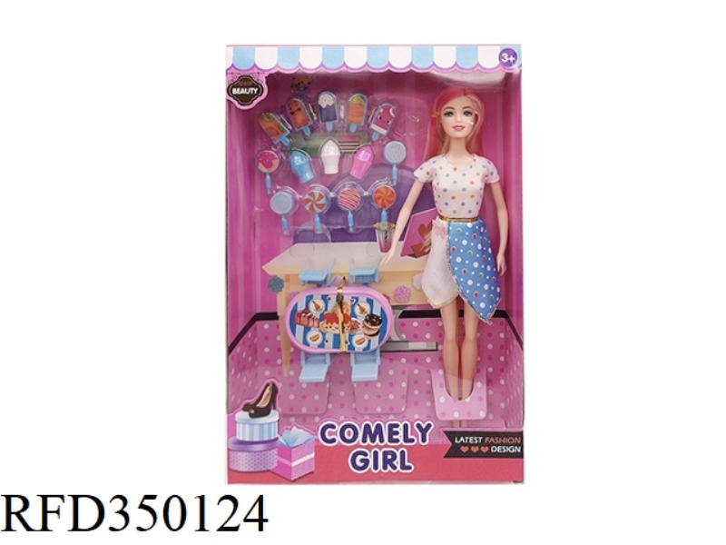 11.5 INCH SOLID LIVING HAND CASUAL FASHION BARBIE WITH TABLE AND CHAIR SET + ICE CREAM ICE CREAM SET