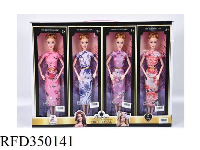 11.5 INCH SOLID BODY 9 JOINT CHEONGSAM BARBIE 4 COLORS MIXED 4PCS