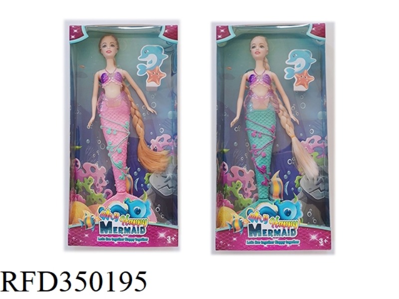 11.5 INCH SOLID BODY LONG BRAID MERMAID BARBIE WITH LIGHT AND MUSIC 2 ASSORTED (INCLUDE）