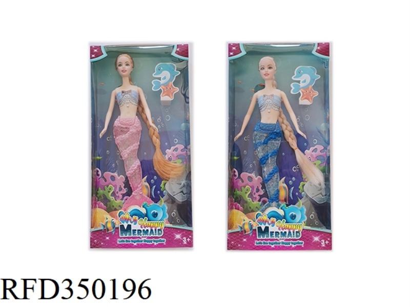 11.5 INCH SOLID BODY LONG BRAID MERMAID BARBIE WITH LIGHT AND MUSIC 2 ASSORTED  (INCLUDE）