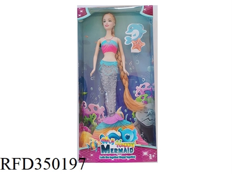 11.5 INCH SOLID BODY LONG BRAID MERMAID BARBIE WITH LIGHT AND MUSIC  (INCLUDE）