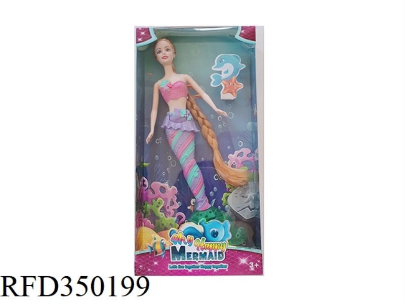 11.5 INCH SOLID BODY LONG BRAID MERMAID BARBIE WITH LIGHT AND MUSIC  (INCLUDE）