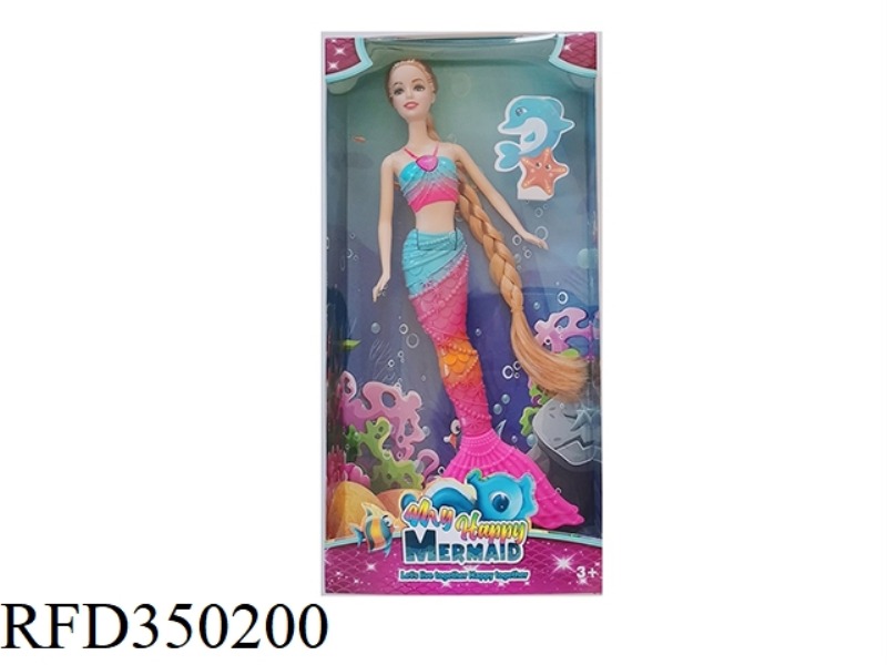 11.5 INCH SOLID BODY LONG BRAID MERMAID BARBIE WITH LIGHT AND MUSIC  (INCLUDE）