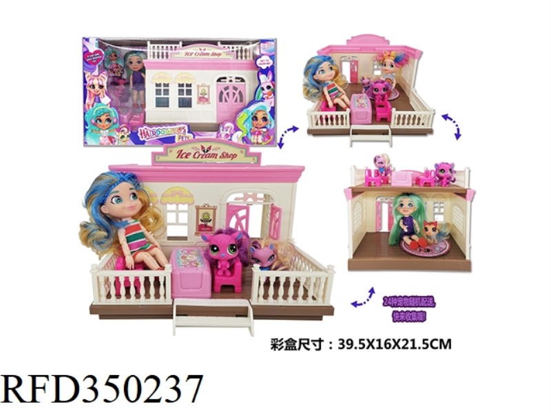 HAIRDRESSING GIRL WITH POKEMON ICE CREAM SHOP, THREE SCENES CAN BE CHANGED (WITH 1 DOLL, 1 PET TABLE