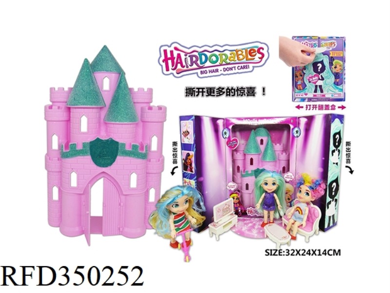 6.5 INCH SIMULATION HAIRDRESSING DOLL + MYSTERIOUS STAGE GOLD POWDER CASTLE WITH PRINCESS SOFA, A VA