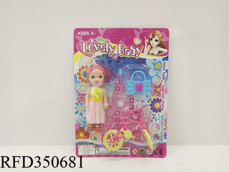 THREE INCH BARBIE WITH BICYCLE AND BAG
