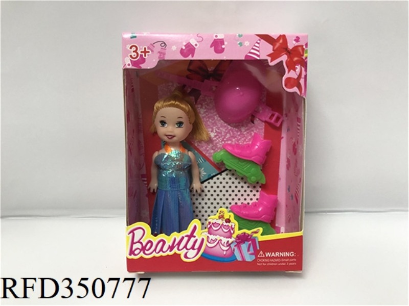 3.5 INCH BARBIE + SINGLE WHEEL SHOES + HELMET