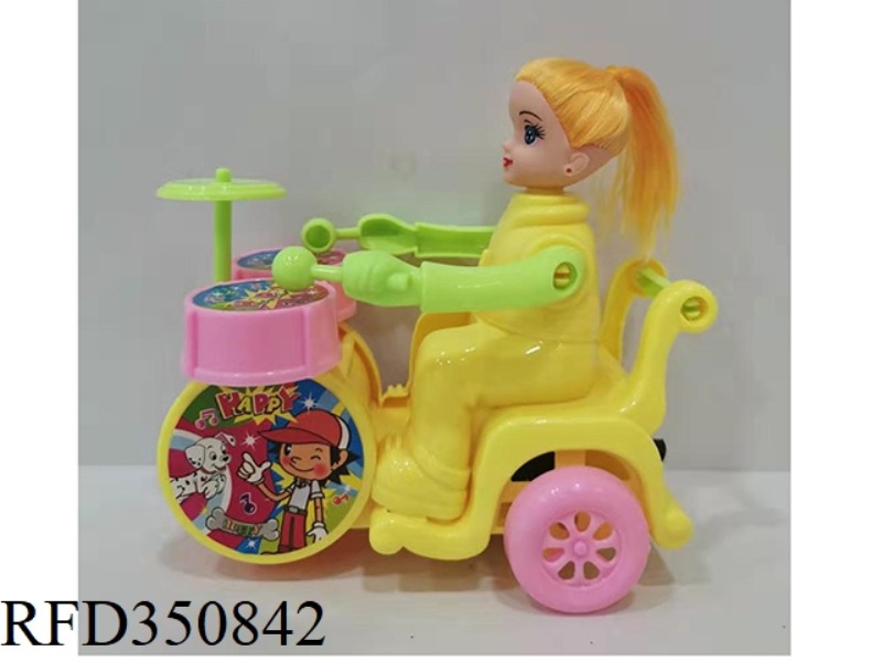 PULL STRING BARBIE DRUM CAR