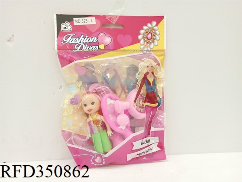 3.5 INCH BARBIE WITH PERFUME BOTTLE, COMB AND MIRROR