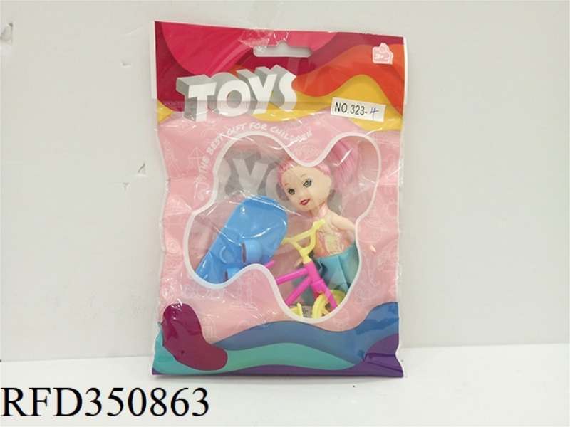 3.5 INCH BARBIE WITH BICYCLE AND SKATEBOARD