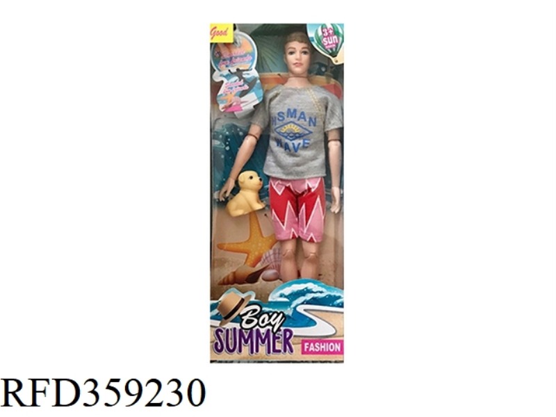 11.5 INCH SOLID BODY 12 JOINT SUMMER BEACH MEN'S BARBIE WITH PUPPY
