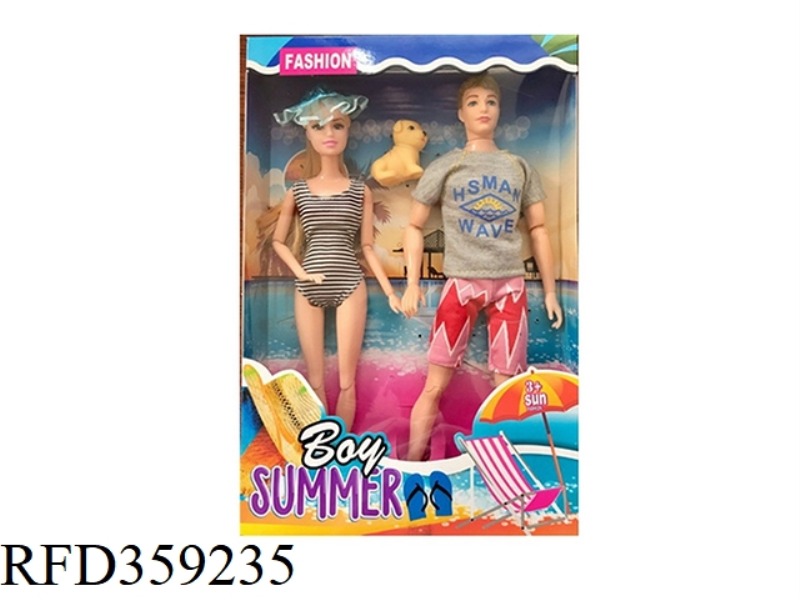 11.5 INCH SOLID BODY 12 JOINT SUMMER BEACH MEN'S BARBIE SWIMSUIT BARBIE DOUBLE WITH PUPPY WITH SURFB