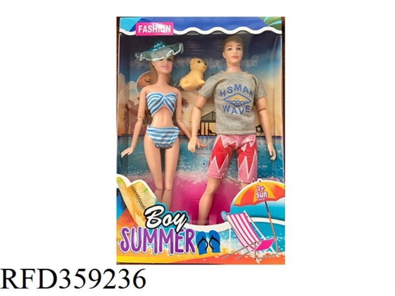 11.5 INCH SOLID BODY 12 JOINT SUMMER BEACH MEN'S BARBIE SWIMSUIT BARBIE DOUBLE WITH PUPPY WITH SURFB