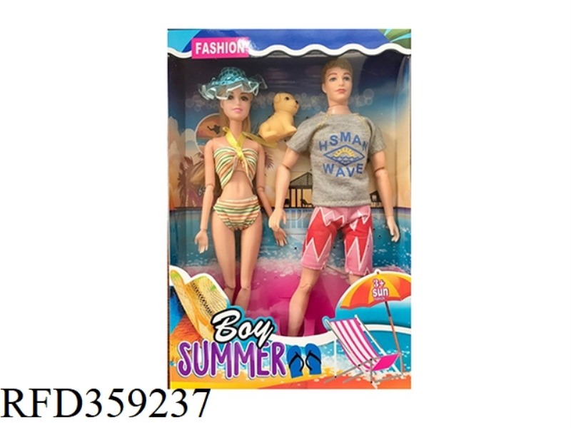 11.5 INCH SOLID BODY 12 JOINT SUMMER BEACH MEN'S BARBIE SWIMSUIT BARBIE DOUBLE WITH PUPPY WITH SURFB