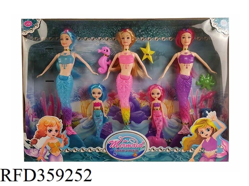 3 11.5-INCH MERMAID BARBIES IN 3 COLORS MIXED 2 5-INCH MERMAID BARBIES IN RANDOM COLORS WITH ACCESSO