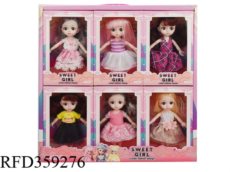 16 CM 13 JOINT BJD LOLI SIMULATION EYE DOLLS SIX MIXED (MULTIPLE MIXED CLOTHES) 6PCS