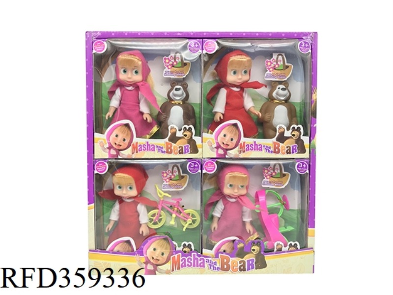 THE SECOND 6-INCH EMPTY MASHA WITH VINYL BEAR BEAR WITH BICYCLE AND WALKER WITH FLOWER TREE CARD FOU