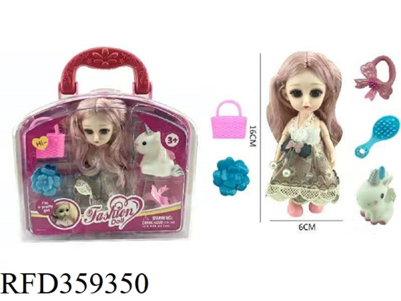6 INCH SOLID BODY WITH 12 JOINTS 3D REAL EYEBALL YE LUOLI DOLL WITH HAIRPIN, HEADGEAR, COMB, BAG AND