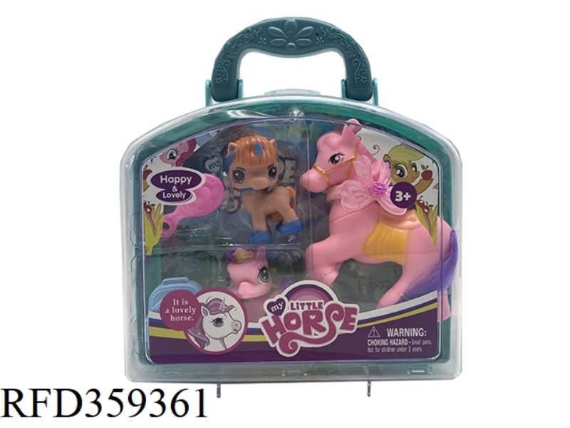 LARGE VINYL HORSE WITH 2 SMALL VINYL UNICORN WITH COMB BAG